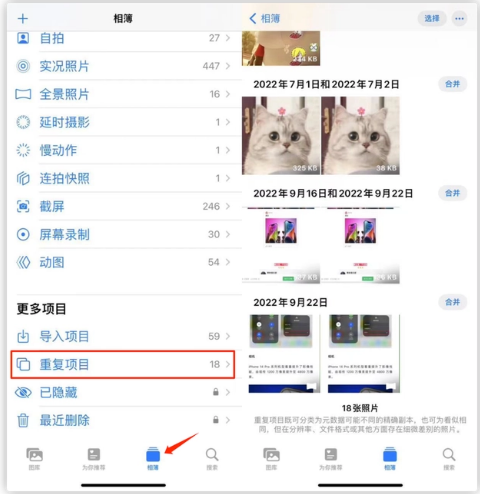 新乐苹果手机维修分享iOS 16 中相册重复项目功能使用方法 