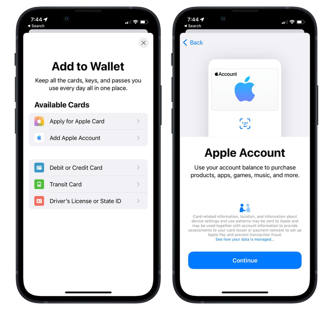 新乐苹果手机维修分享iOS 15.5钱包App如何添加 Apple 账户 