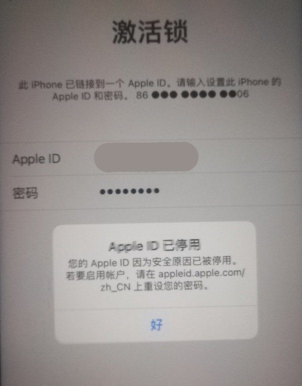 新乐苹果手机维修分享iPhone 12 出现提示“Apple ID 已停用”怎么办 